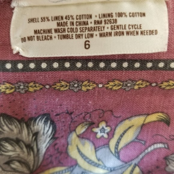 Fossil Lined Linen Blend Floral Print Skirt Size 6 - Picture 3 of 3